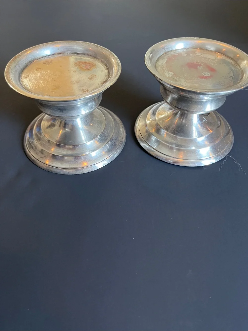 Crate&Barrel Silver Metal Pillar Candle Holders - Set of 2